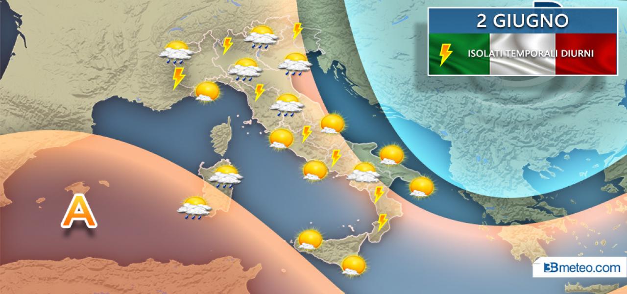 2 giugno: ancora locali rovesci o temporali entro sera sull'Italia