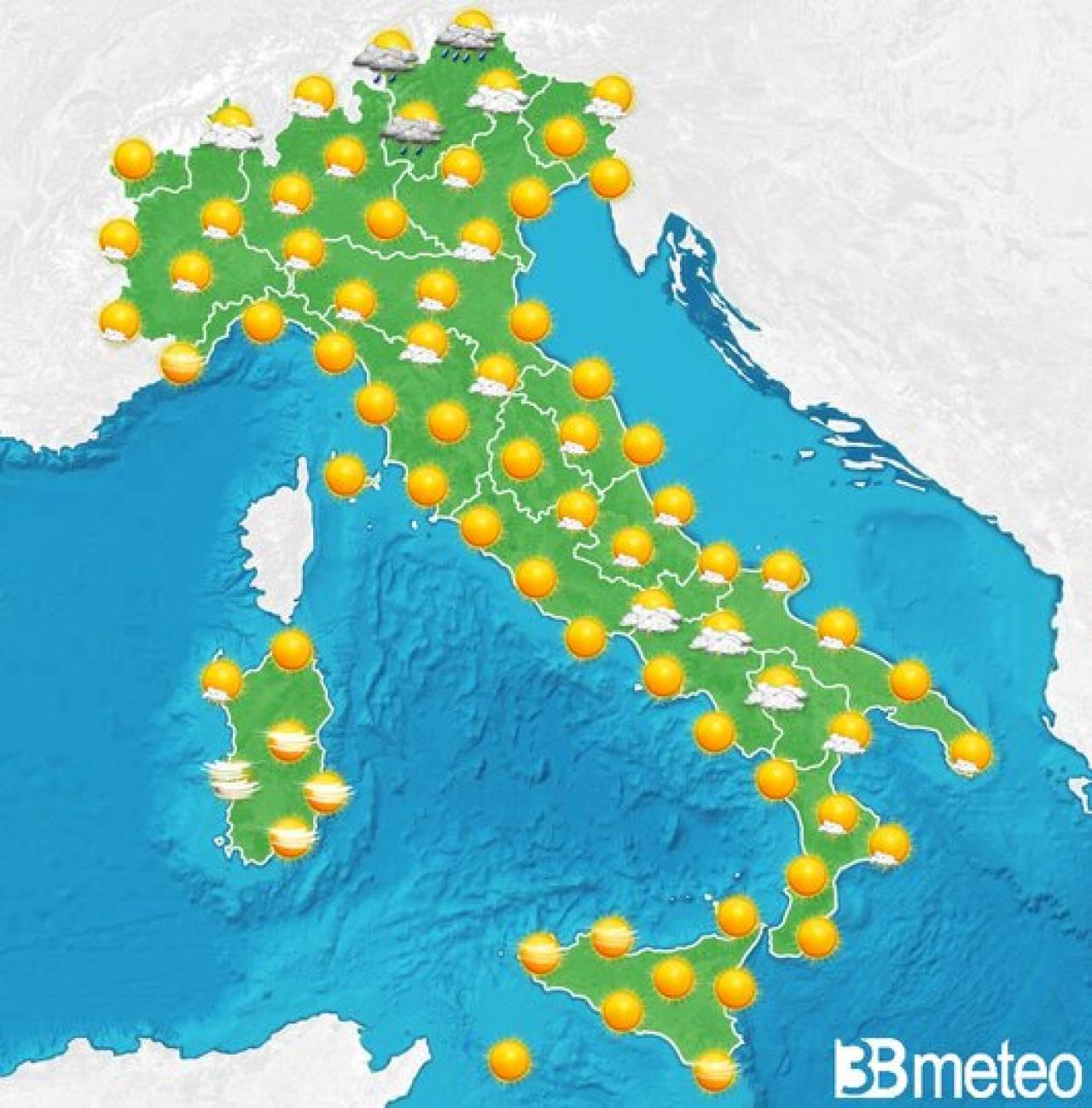 Il tempo previsto per la giornata di domani
