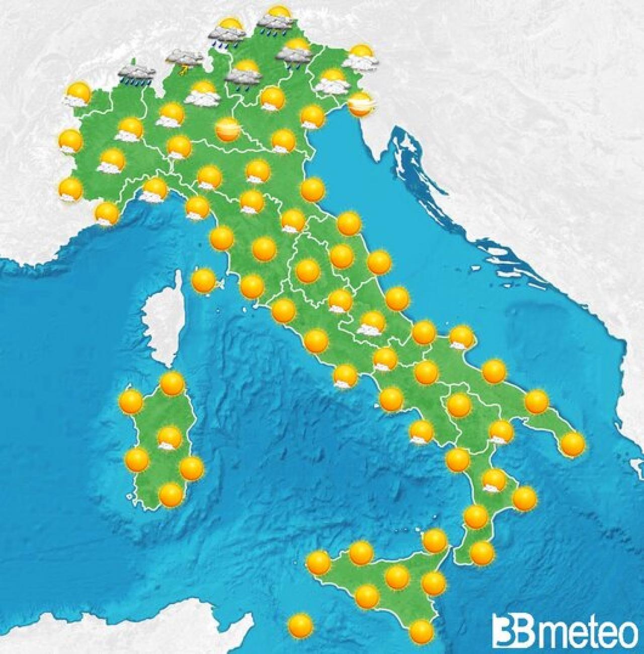 Il tempo previsto fra tre giorni