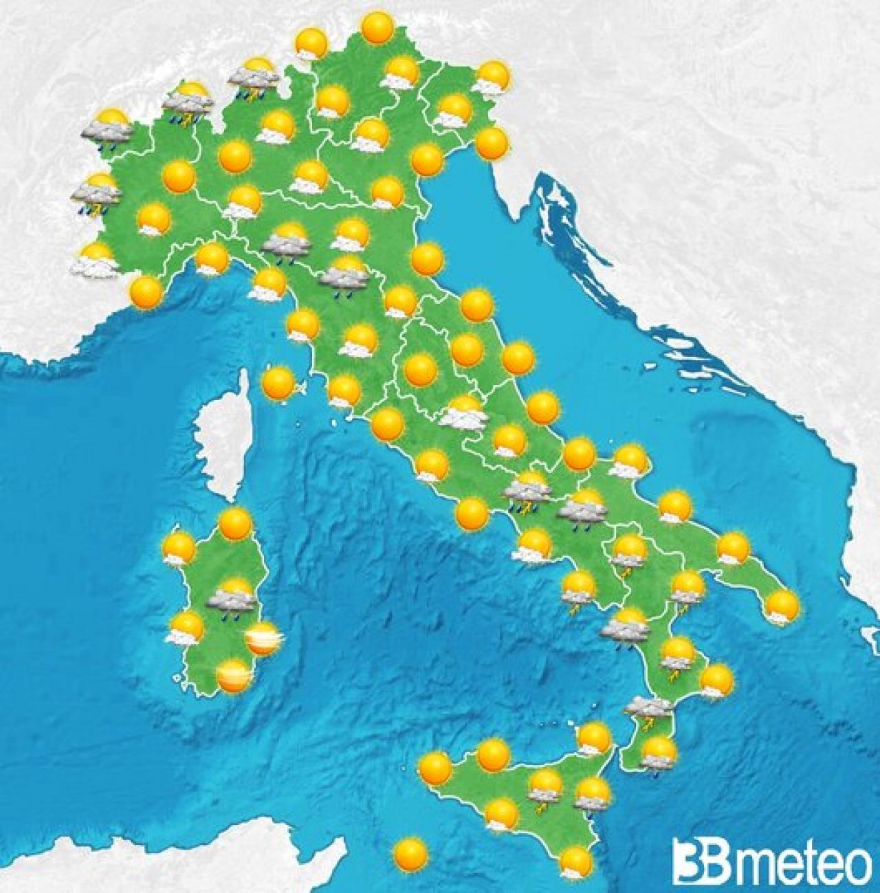 Il tempo previsto per la giornata di domani