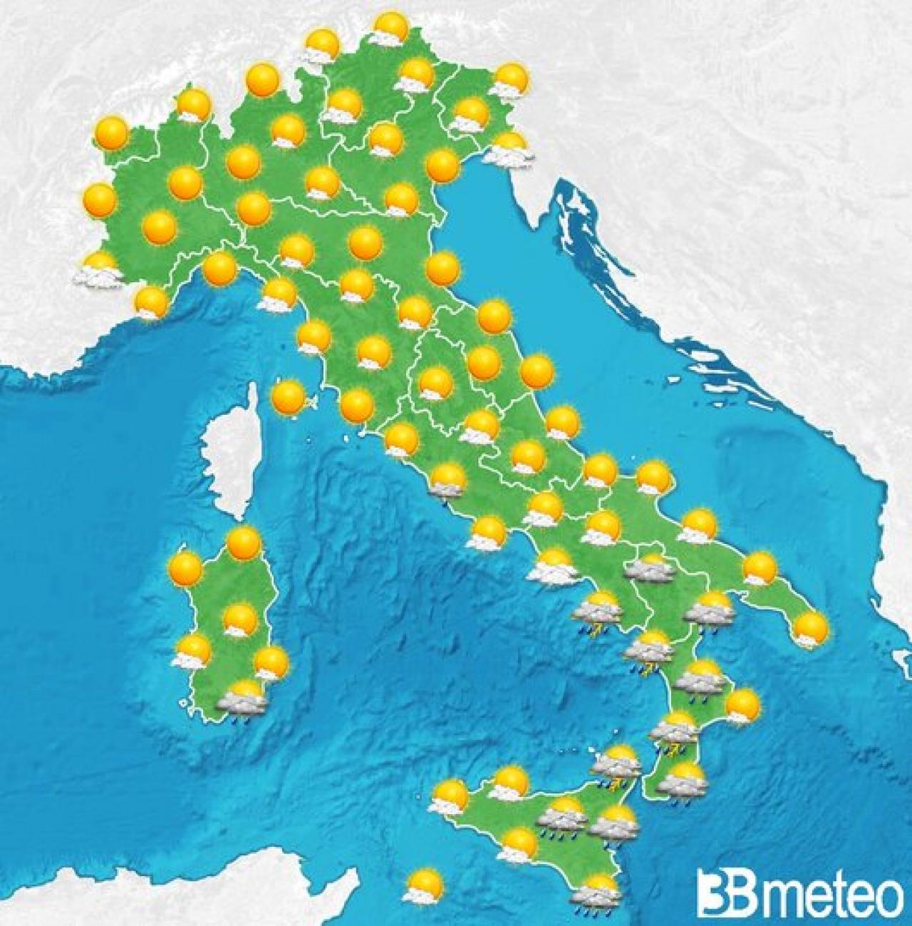 Il tempo previsto per la giornata di domani