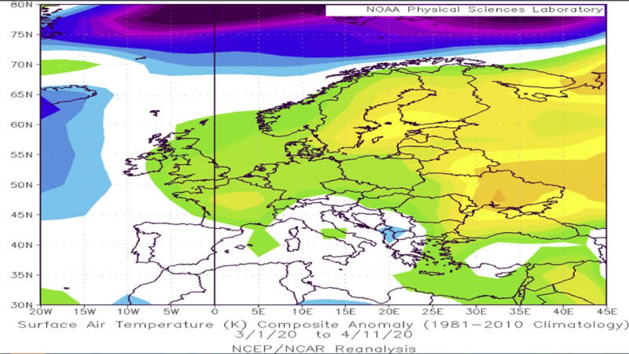 anomalie °C a 2m 1 marzo-11 aprile 2020