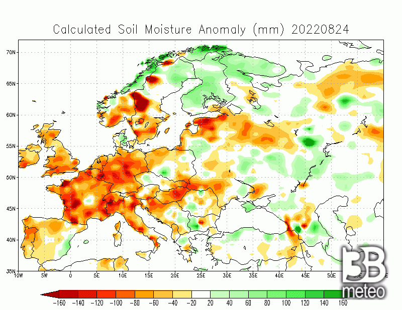Anomalías del contenido de agua en los suelos de Europa, fuente NOAA