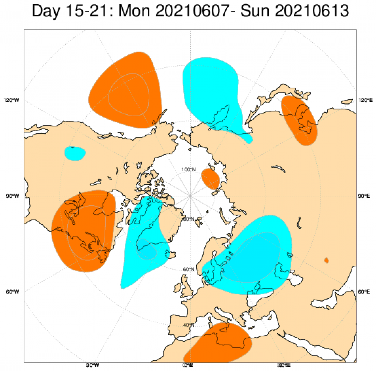 Anomalie di geopotenziale attese tra il 31 maggio e il 6 giugno 2021 - Da ECMWF