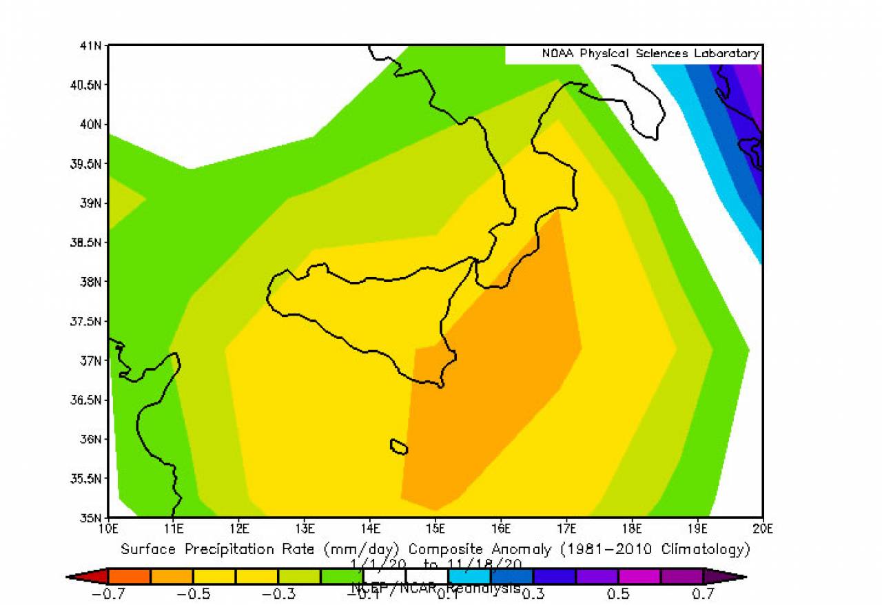 anomalie piogge Calabria anno 2020, reanalisi
