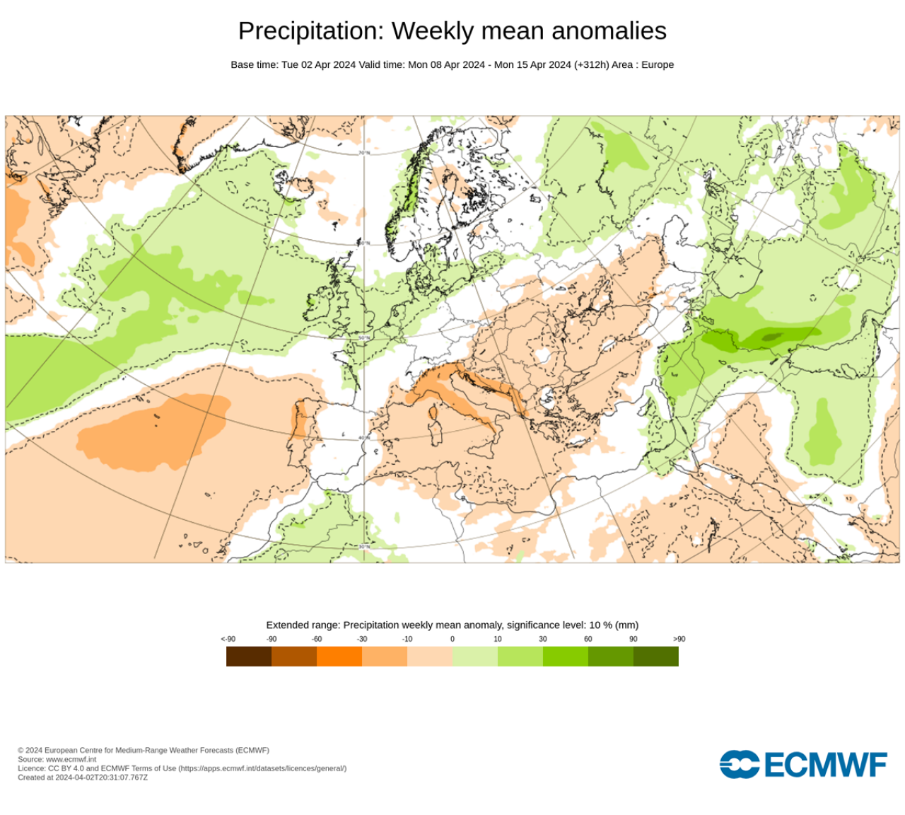 anomalie precipitazioni fonte Ecmwf