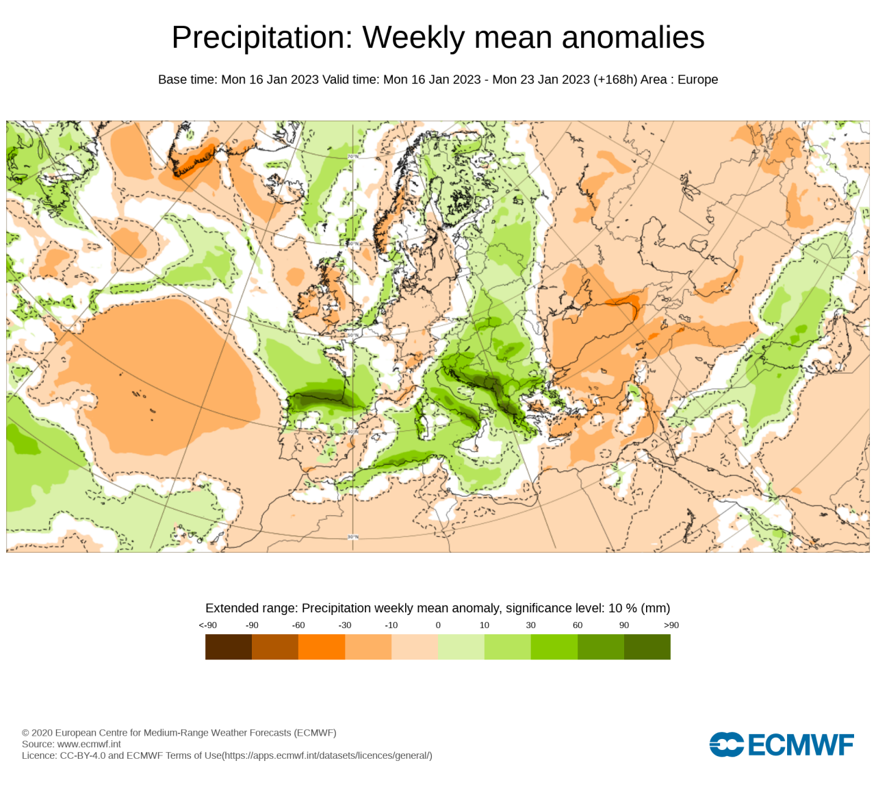 anomalie precipitazioni secondo Ecmwf