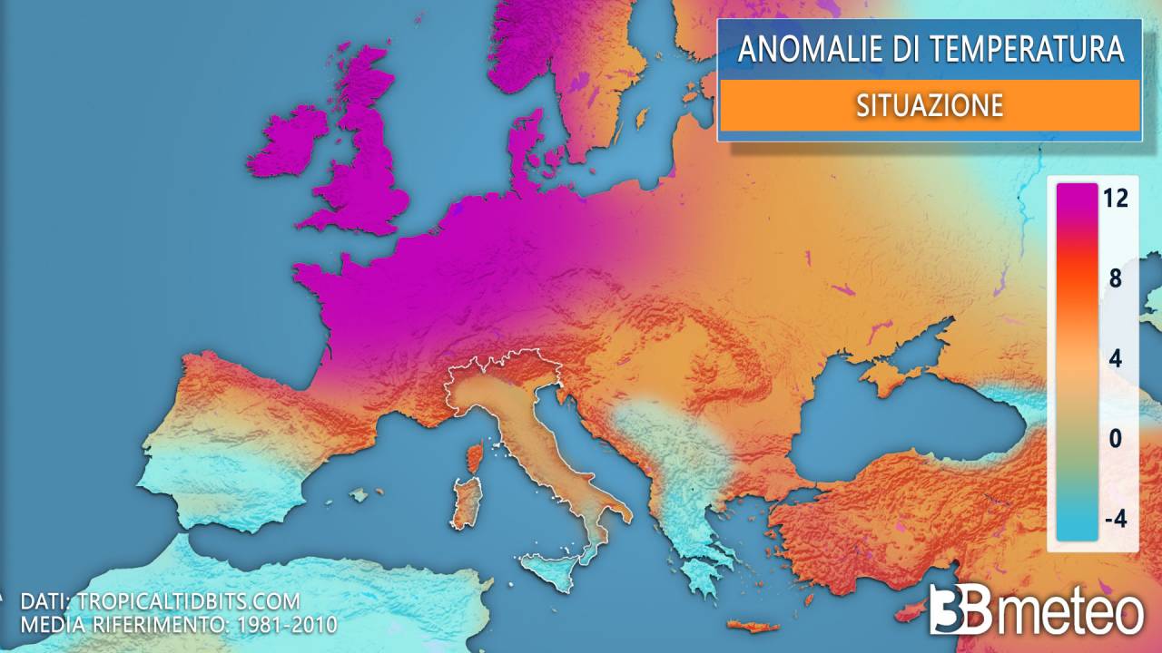 Anomalie temperatura ultimi giorni in Europa