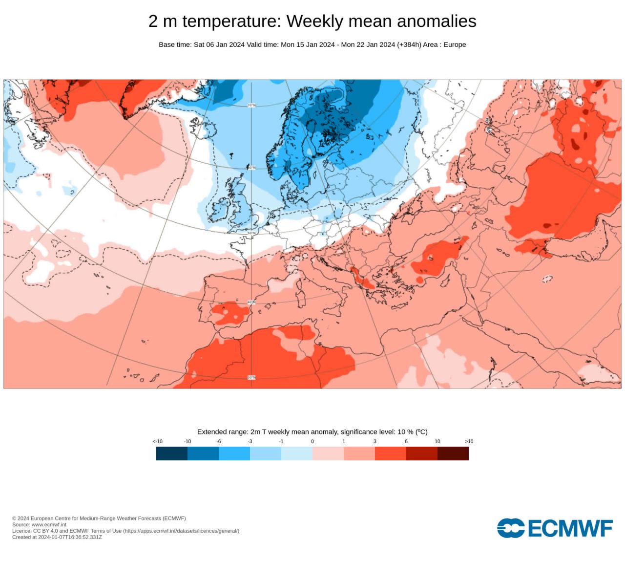 anomalie temperature a 2m secondo Ecmwf 