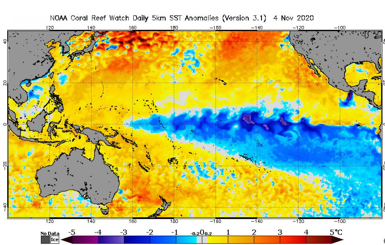 anomalie temperature oceano pacifico (fonte Noaa)