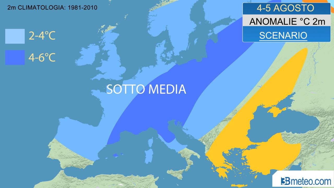 anomalie termiche in Europa a 2m
