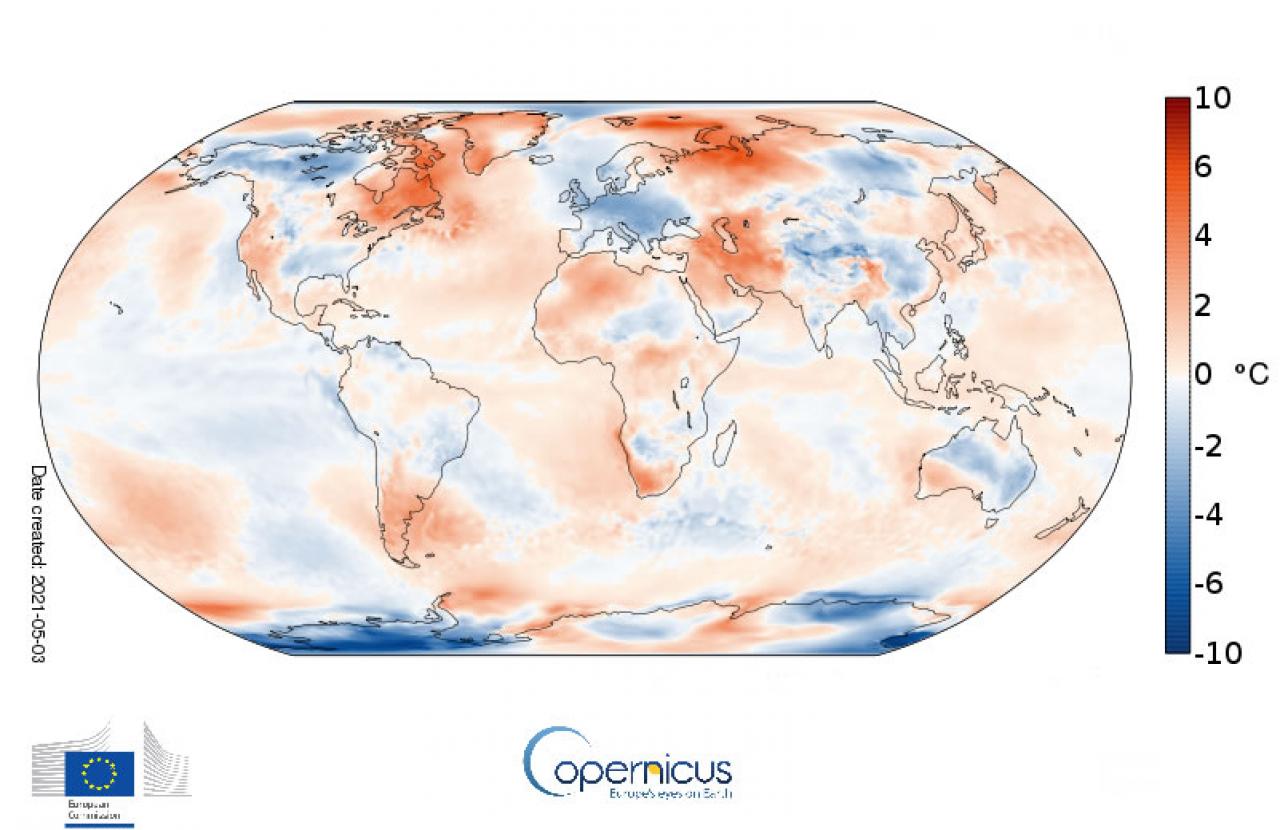Anomalie termiche sul resto del Mondo (dati Copernicus)