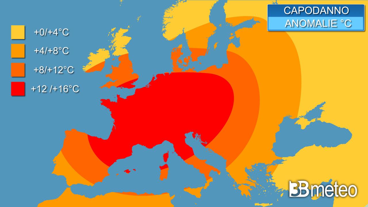 Caldo anomalo atteso su gran parte d'Europa entro Capodanno