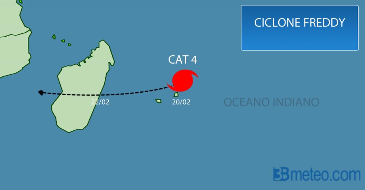 ciclone Freddy sull'Oceano Indiano verso il Madagascar