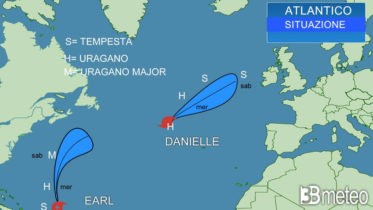 cicloni, situazione e previsioni in Atlantico