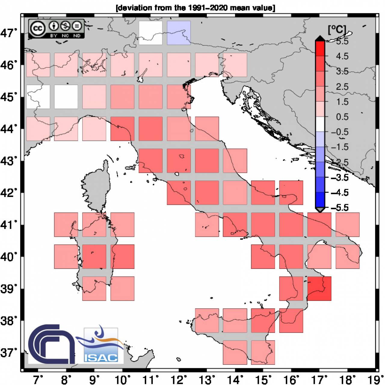Dati ISAC-CNR. Anomalie termiche dicembre 2022 
