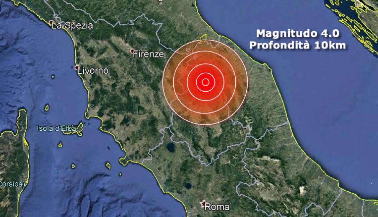 Epicentro del terremoto in Umbria, magnitudo 4.0 profondità 10km