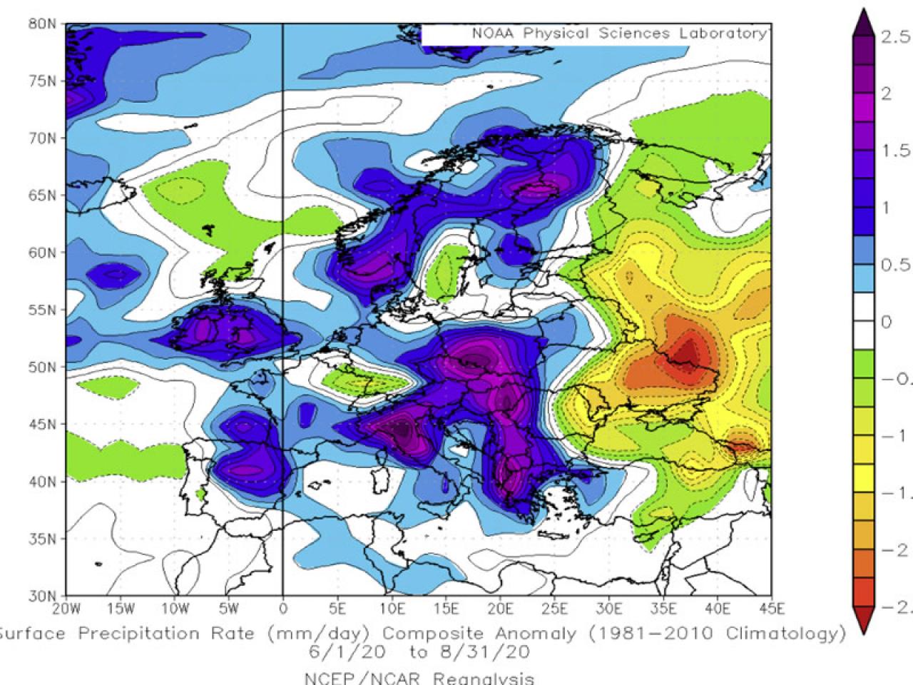 estate 2020: anomalie precipitazioni registrate in Europa