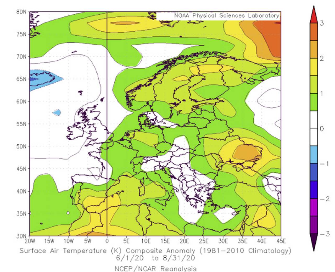 estate 2020: anomalie temperature al suolo registrate in Europa