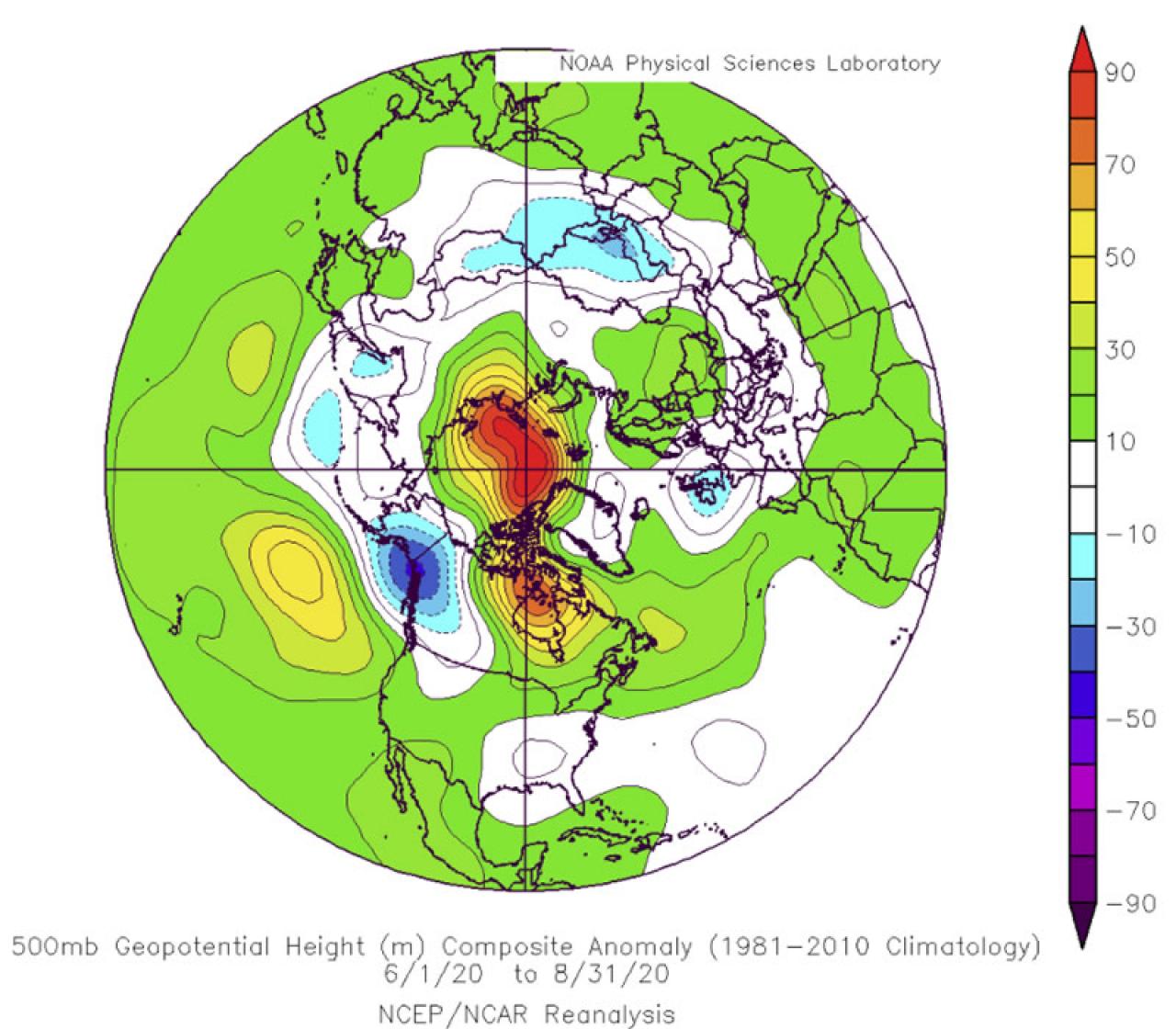 estate 2020: forte anomalia positiva sul Polo Nord
