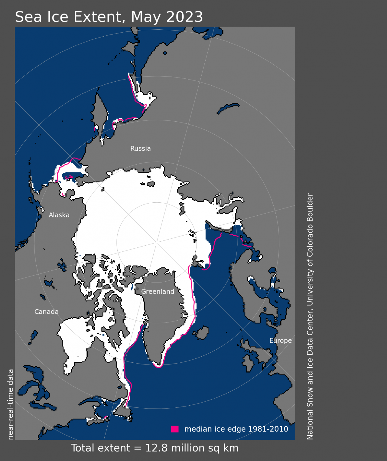 Estensione ghiaccio marino artico maggio 2023 (Fonte: National Snow and Ice Data Center)