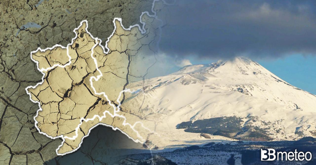 Estremi meteo sull'Italia: Nordovest in pesante siccità, neve eccezionale sull'Etna