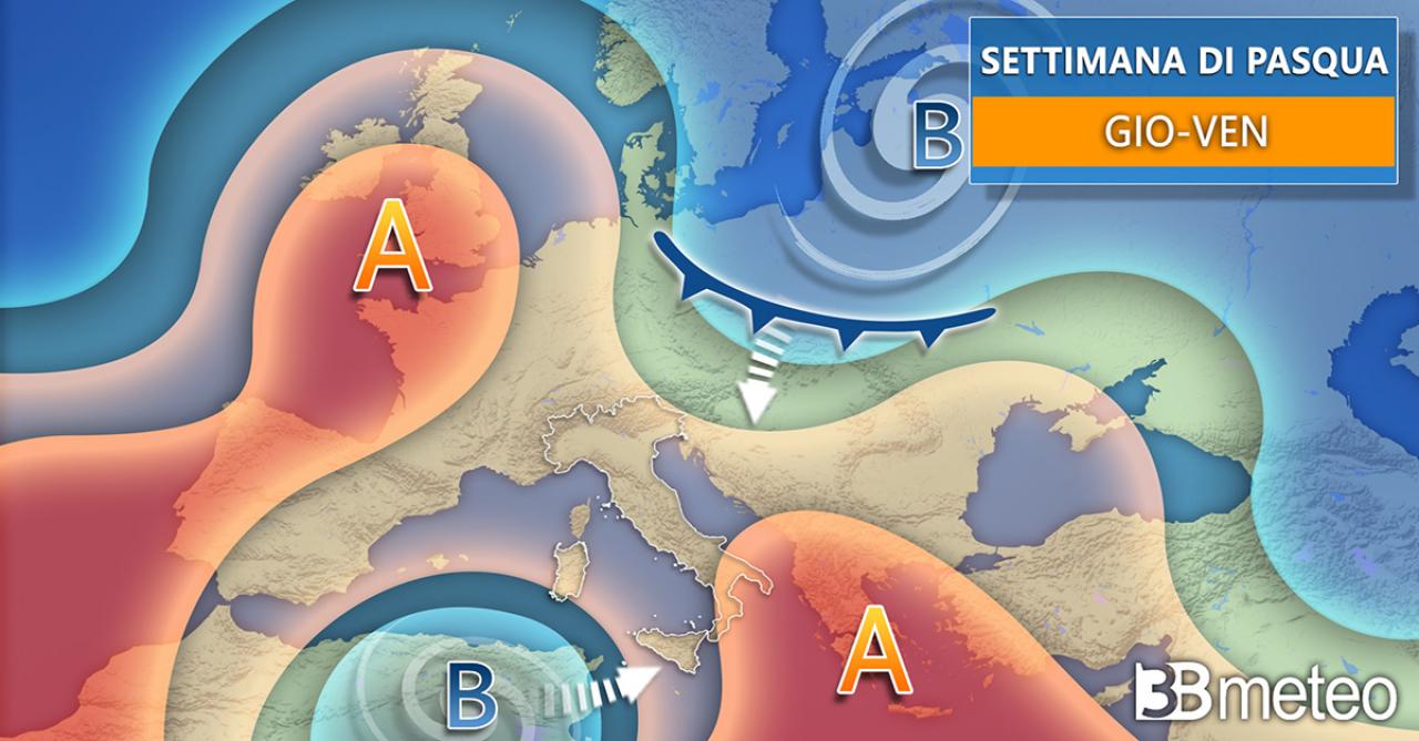 Evoluzione meteo a scala europea attesa tra il 14 e il 15 aprile