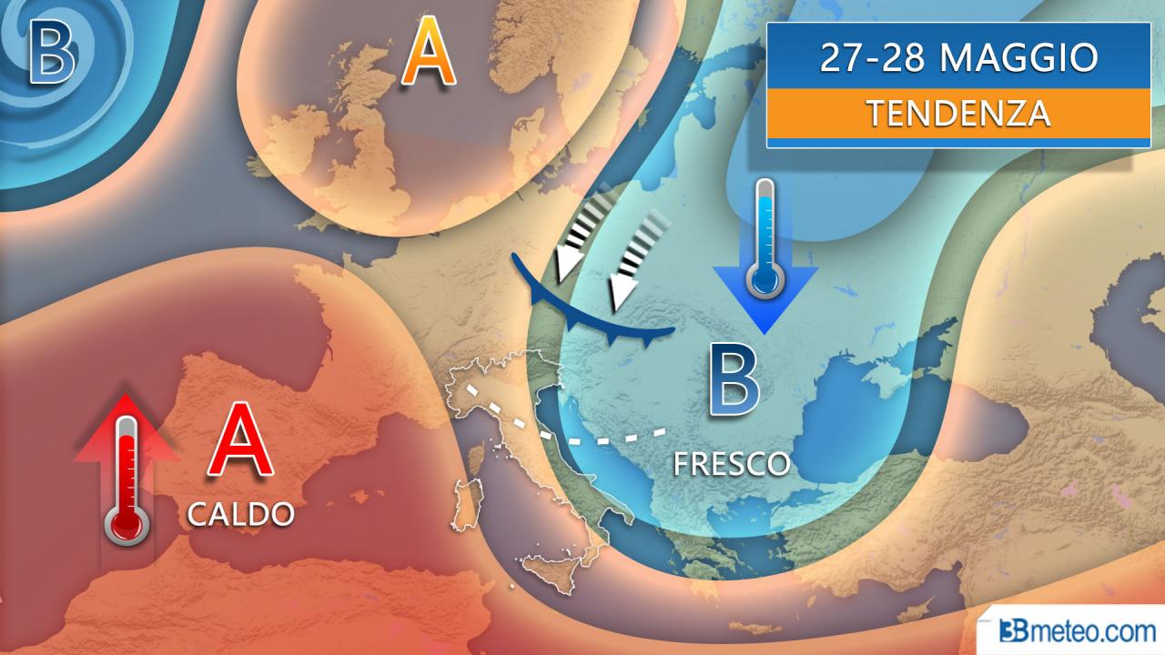 Evoluzione meteo Italia mercoledì-giovedì