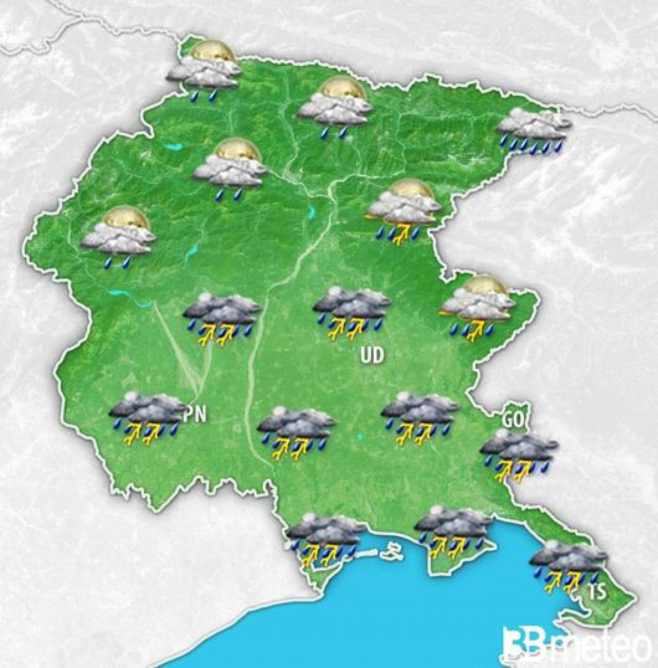 Evoluzione meteo prevista per la serata di sabato nel Friuli Venezia Giulia