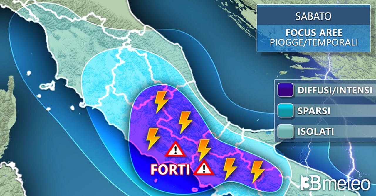 Focus temporali sabato al Centro Italia