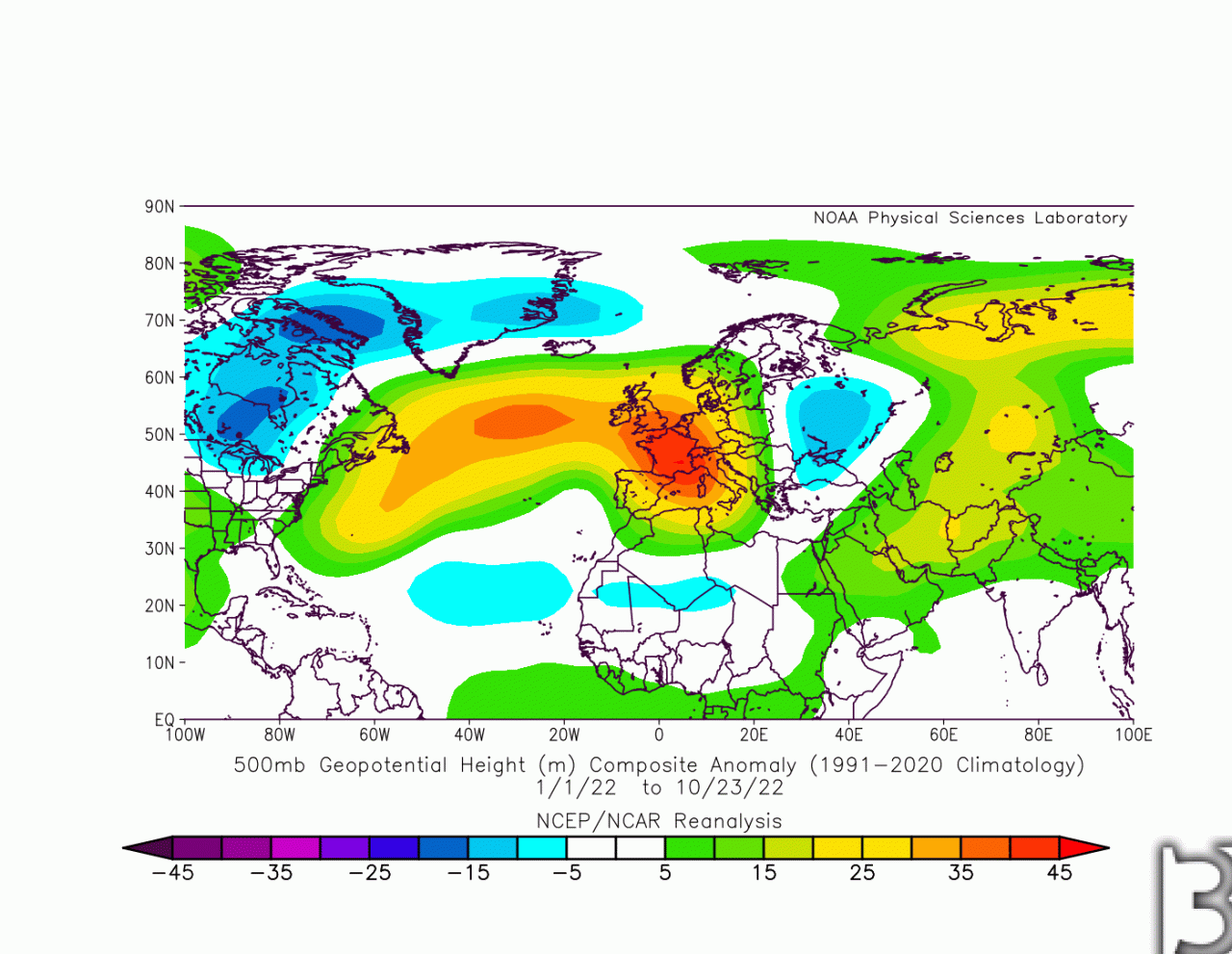 gennaio-ottobre, anomalie gepotenziale a 500 hPa 