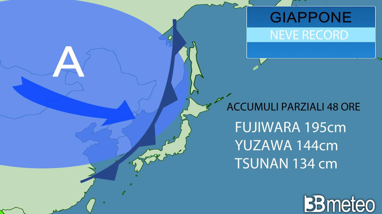 tempo metereologico.  Neve eccezionale in Giappone con venti gelidi dalla Siberia «3B Meteo»