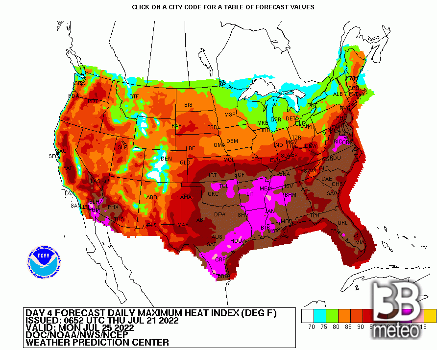 Heat Index previsto per domenica 
