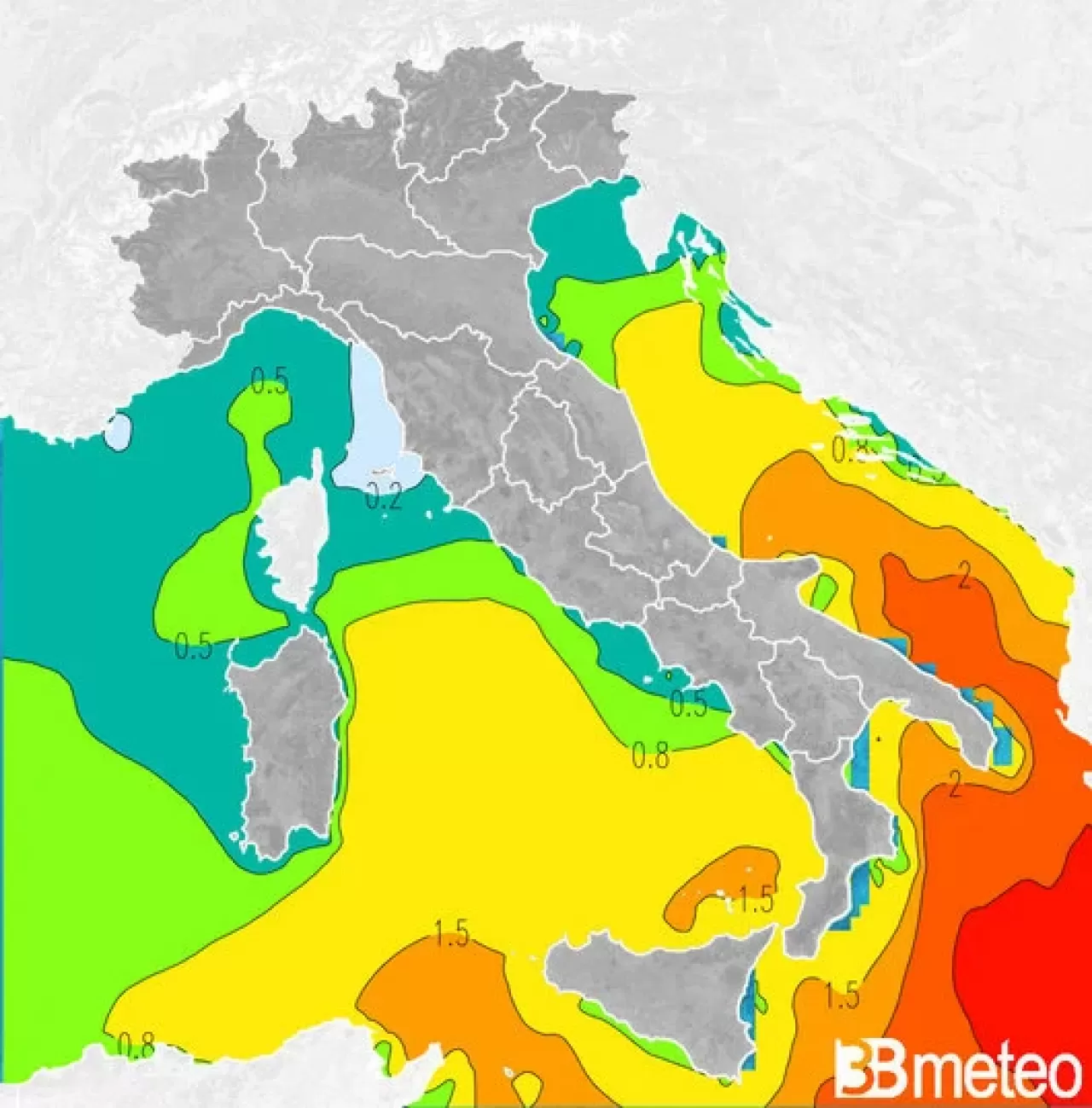 Níveis extremos de perigo de inundação foram anunciados no baixo Adriático, Canal Dio Otranto e mar Jônico na tarde de segunda-feira.