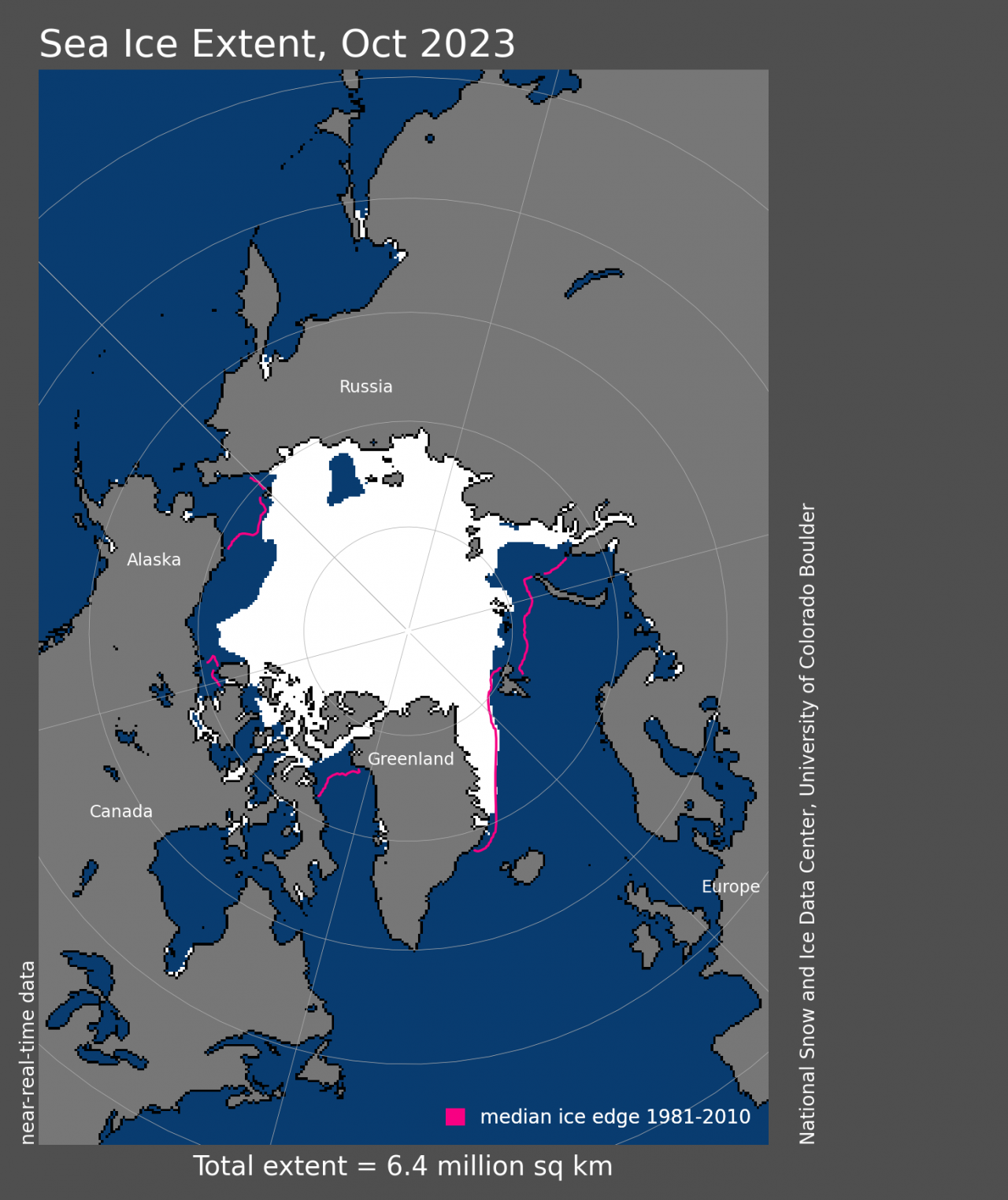 La situazione del ghiaccio marino artico a fine ottobre. Fonte: National Snow and Ice Data Center