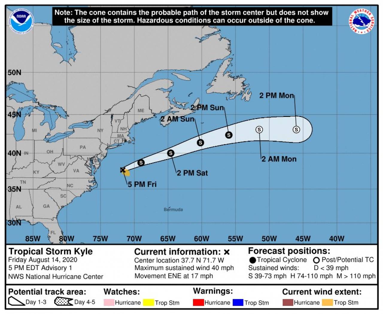 la tempesta tropicale Kyle verso l'Atlantico
