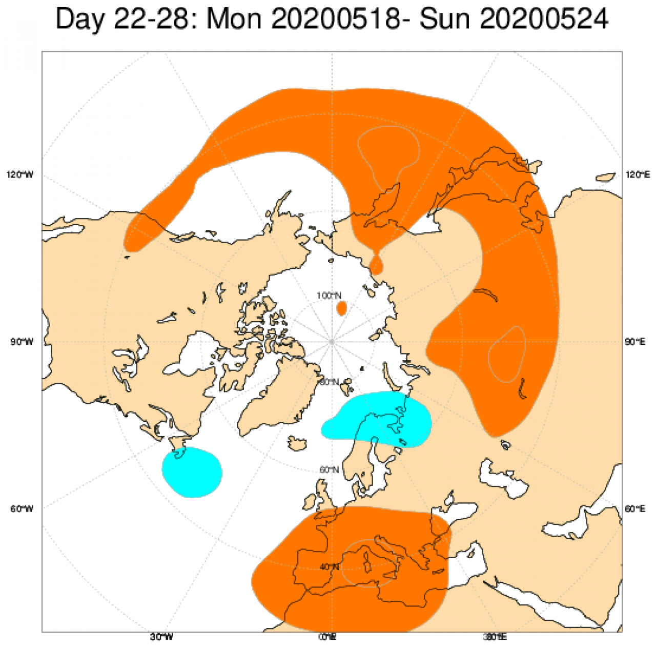 Le anomalie di geopotenziale a 500 mediate sul periodo 18-24 maggio, secondo il modello ECMWF