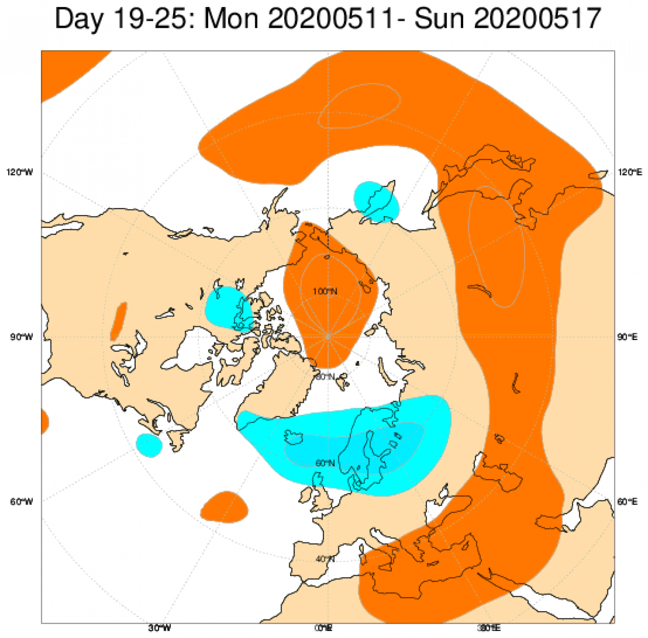 Le anomalie di geopotenziale a 500 previste per il periodo 11-17 maggio secondo il modello ECMWF
