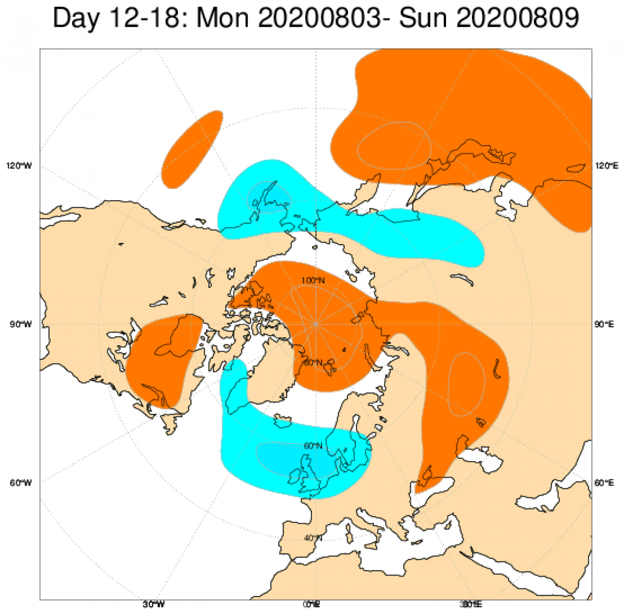Le anomalie di geopotenziale a 500hPa da modello ECMWF mediate sul periodo 3-9 agosto