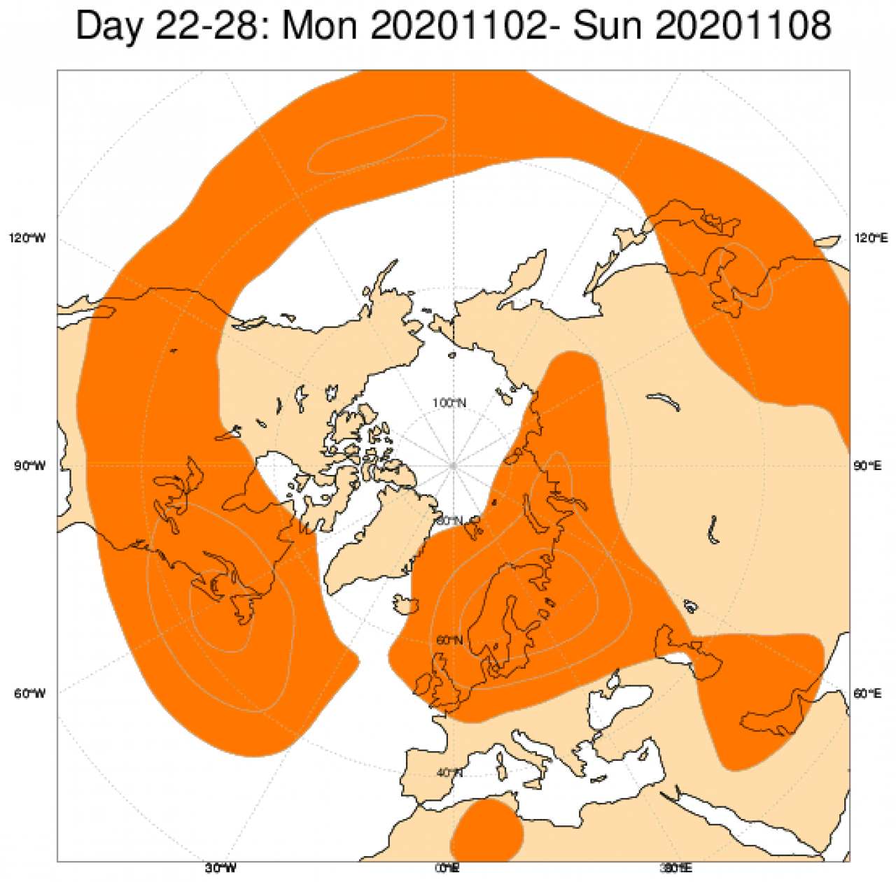  Le anomalie di geopotenziale a 500hPa, secondo il modello ECMWF, mediate nel periodo 2 - 8 novembre