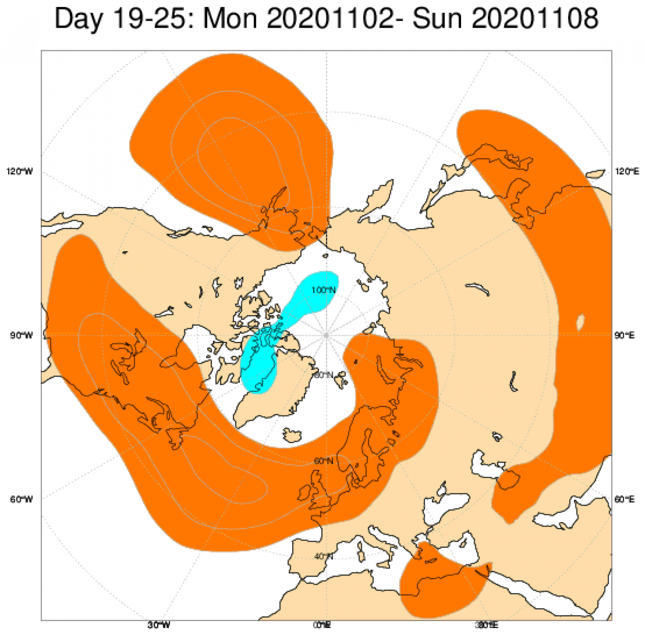 Le anomalie di geopotenziale a 500hPa secondo il modello ECMWF, mediate nel periodo 2-8 novembre