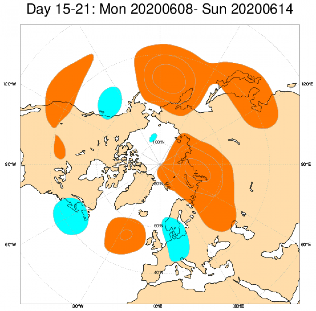 Le anomalie di geopotenziale a 500hPa secondo il modello ECMWF mediate nel periodo 8-14 giugno