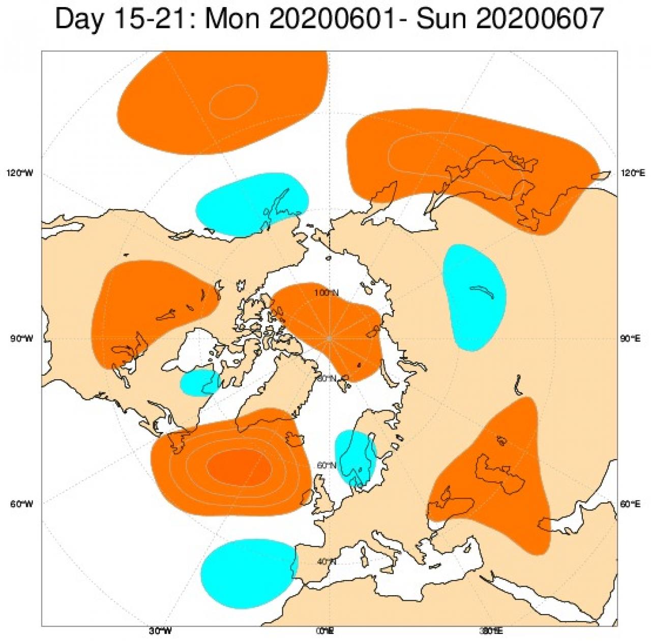  Le anomalie di geopotenziale a 500hPa secondo il modello Ecmwf per il periodo 1-7 giugno