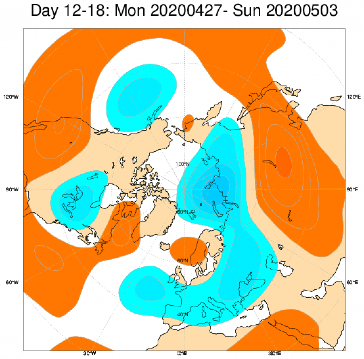 Le anomalie di geopotenziale attese nel periodo 27 aprile - 3 maggio secondo il modello ECMWF