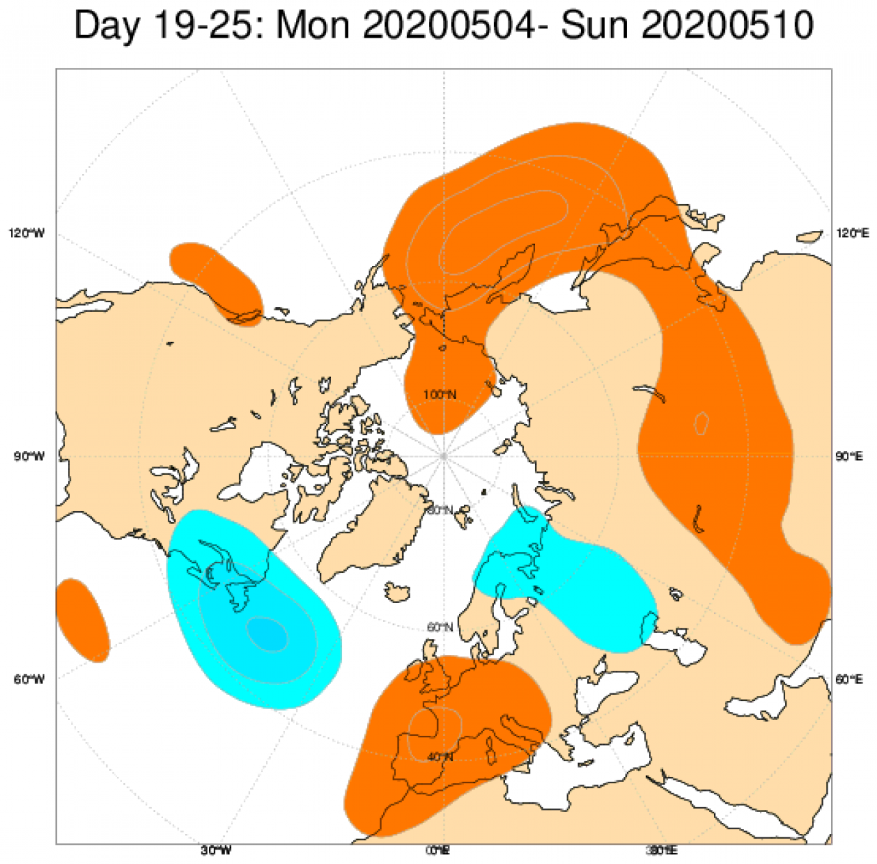 Le anomalie di geopotenziale attese nel periodo 4 - 10 maggio secondo il modello ECMWF