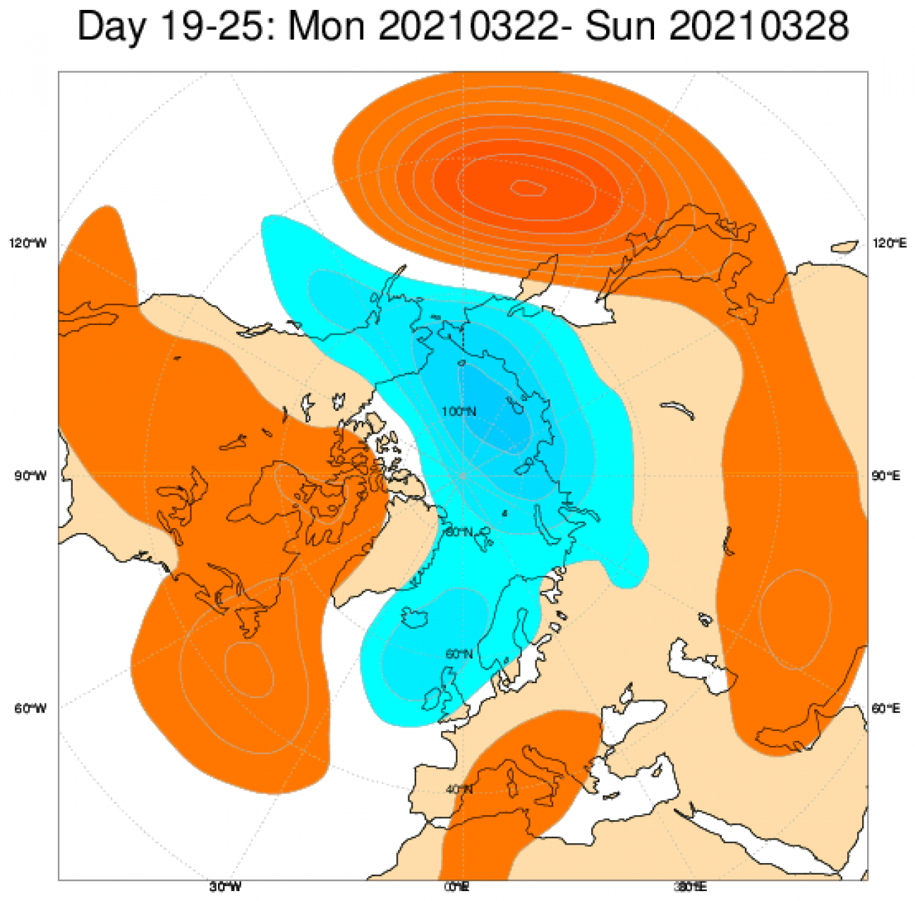 Le anomalie di geopotenziale secondo il modello ECMWF in Europa mediate nel periodo 22-28 marzo