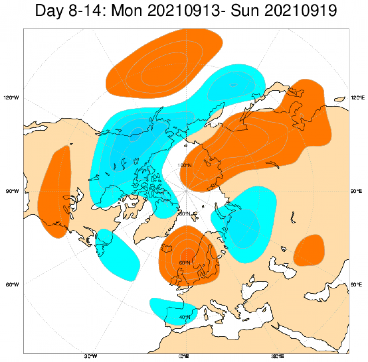 Le anomalie di pressione e geopotenziale secondo il modello ECMWF mediate nel periodo 13-19 settembre