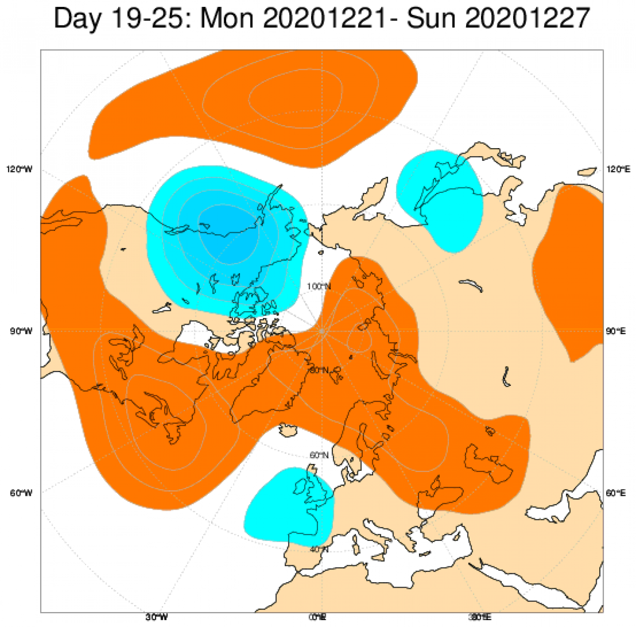 Le anomalie di pressione e geopotenziale secondo il modello ECMWF mediate nel periodo 21-27 dicembre
