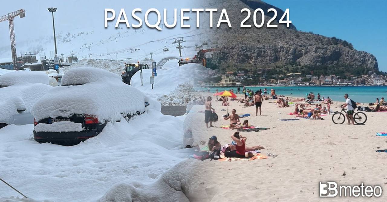 Cronaca Meteo - Le follie della Pasquetta 2024, dalla neve sulle Alpi e il maltempo del Nord all'estate piena del Sud con 35°C. Situazione con foto, video e previsione prossime ore