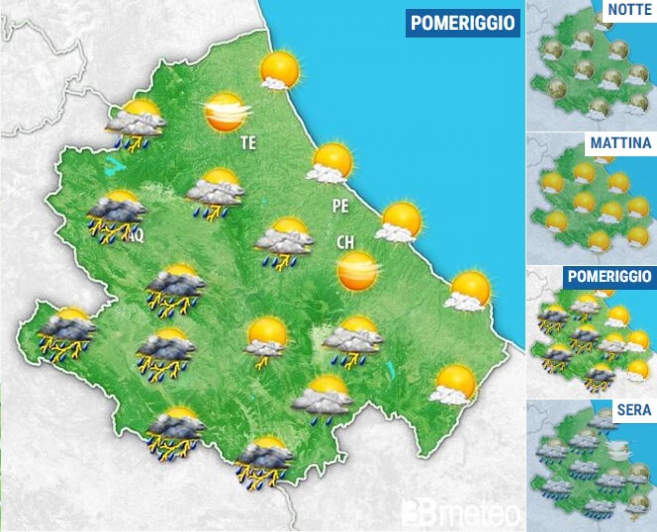Le previsioni per il pomeriggio-sera di giovedì 7 luglio in Abruzzo